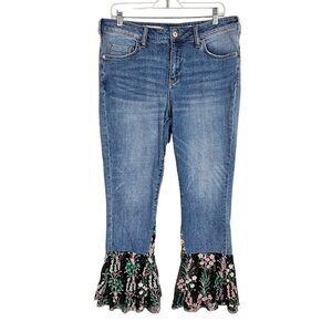 ANTHROPOLOGIE PILCRO Bell Bottom Jeans MEDIUM Wash BLUE w Floral Lace size 30